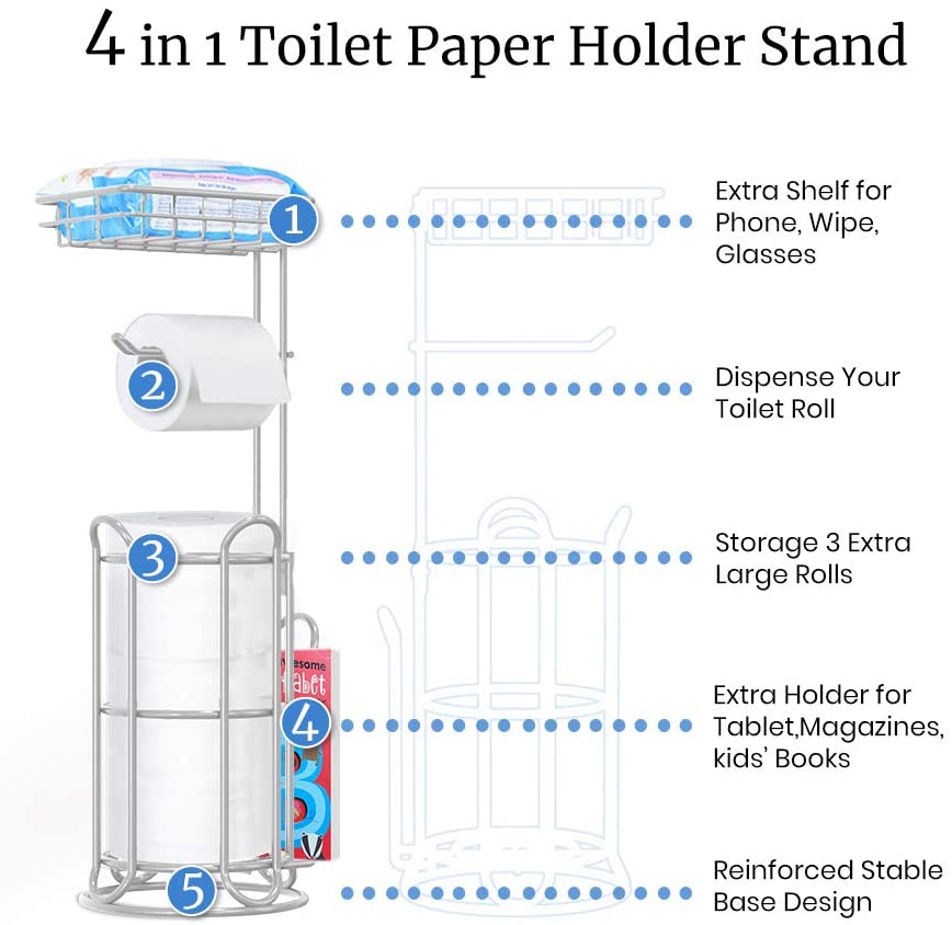 TreeLen Toilet Paper Holder Stand Toilet Tissue Roll Holder with Shelf